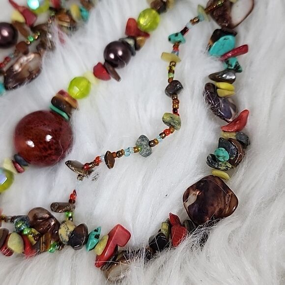Artsy Colorful Eclectic Seashell, Ceramic and Stone Beaded Necklace - Picture 11 of 12